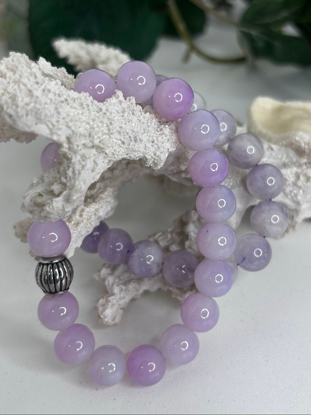Lot of 2 Amethyst Beaded Stretch Bracelets Women's Purple Semi-precious Stone